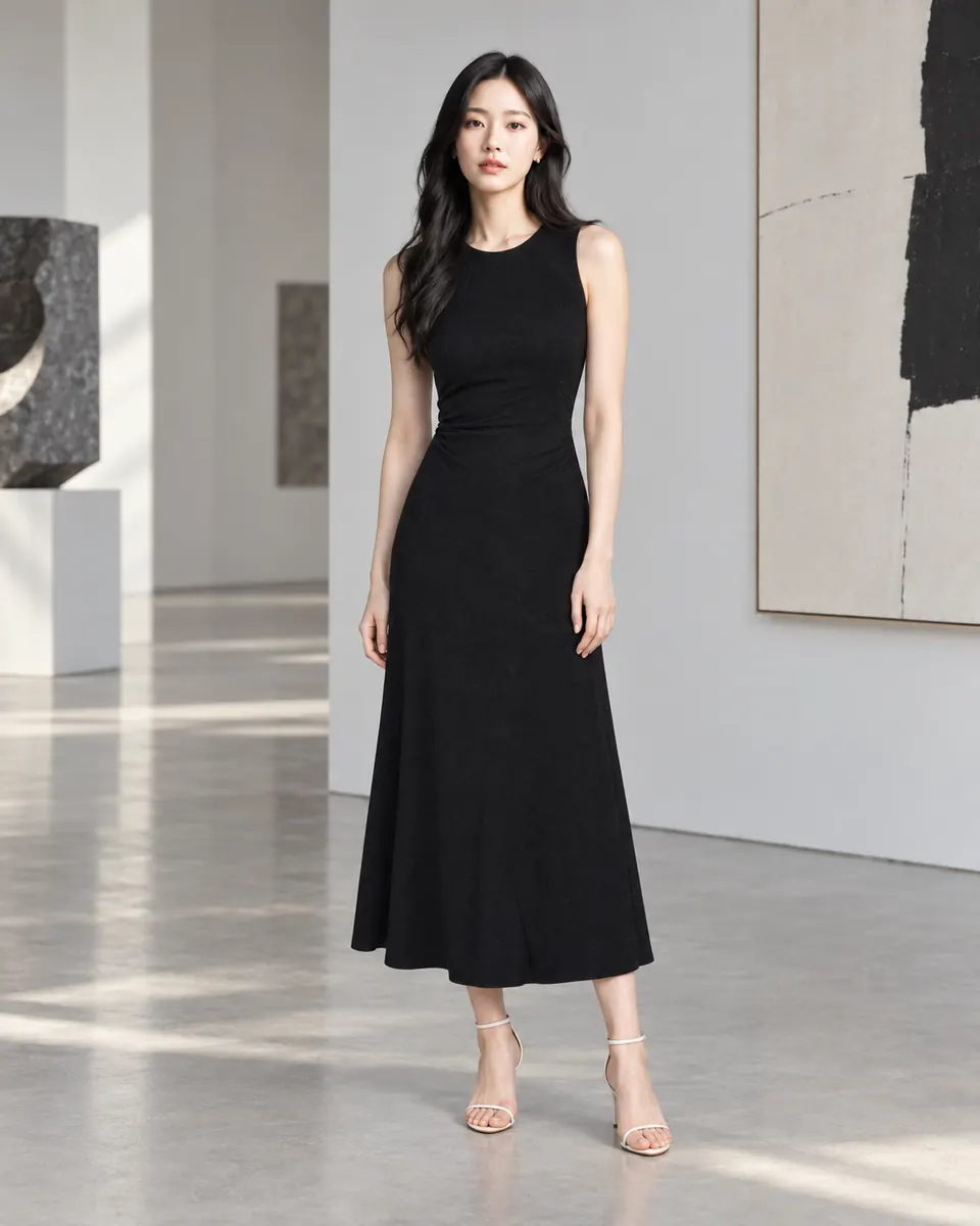 Black Slim-fit Knitted Vest Dress