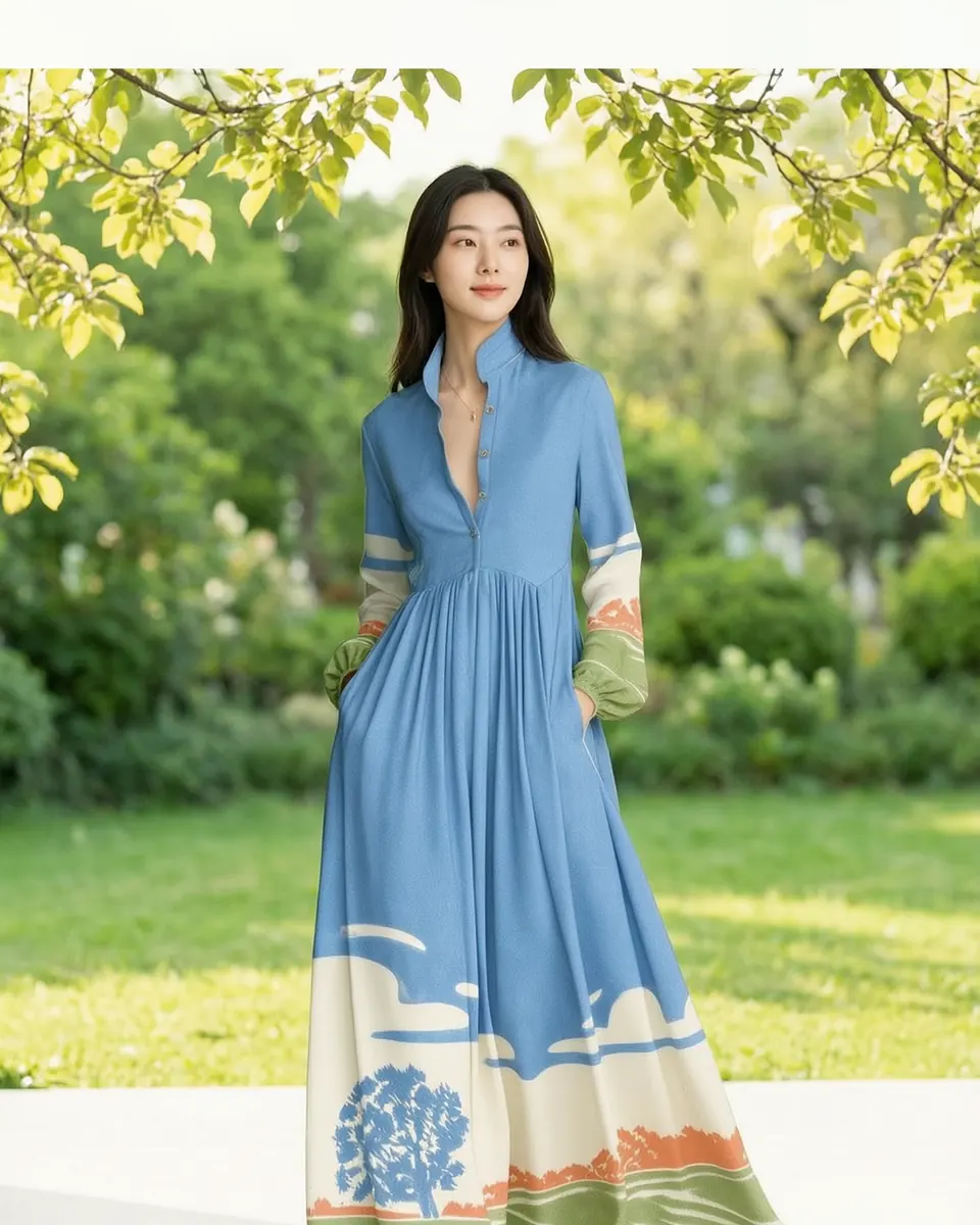 Long-sleeve Cardigan Dress, European And American Floral Design