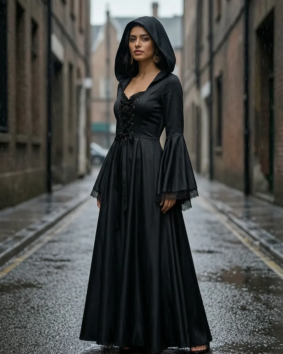Medieval Retro Gothic Halloween Hooded Dress
