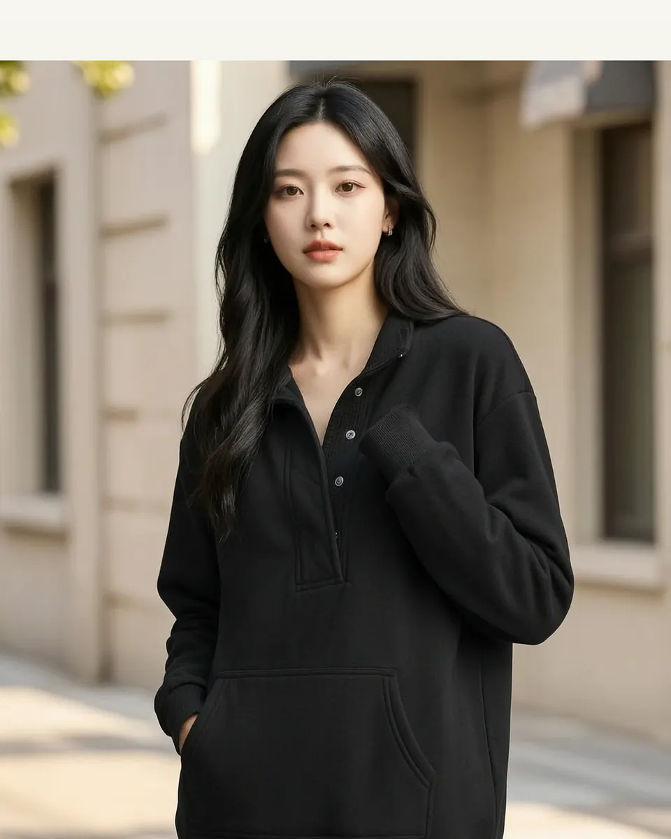 Women's Loose Solid Color Long Sleeved Sweatshirt With Pockets