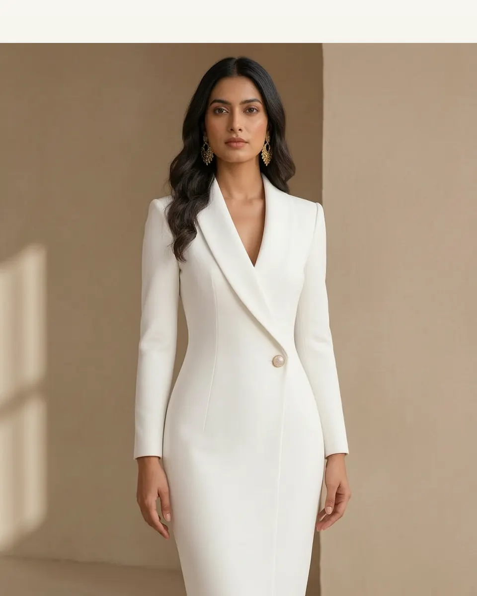 Long-sleeve Mid-length Sheath Dress Elegant Professional Attire For Banquets