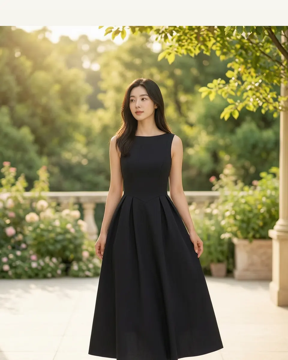 Womens Solid-color Round-neck Sleeveless Swing Dress