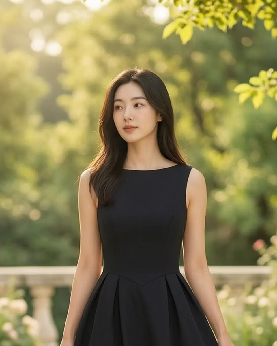 라운드넥 슬링 드레스 실루엣
