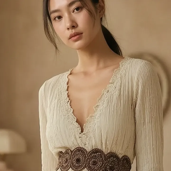 빈티지 러플 플로럴 드레스 디테일