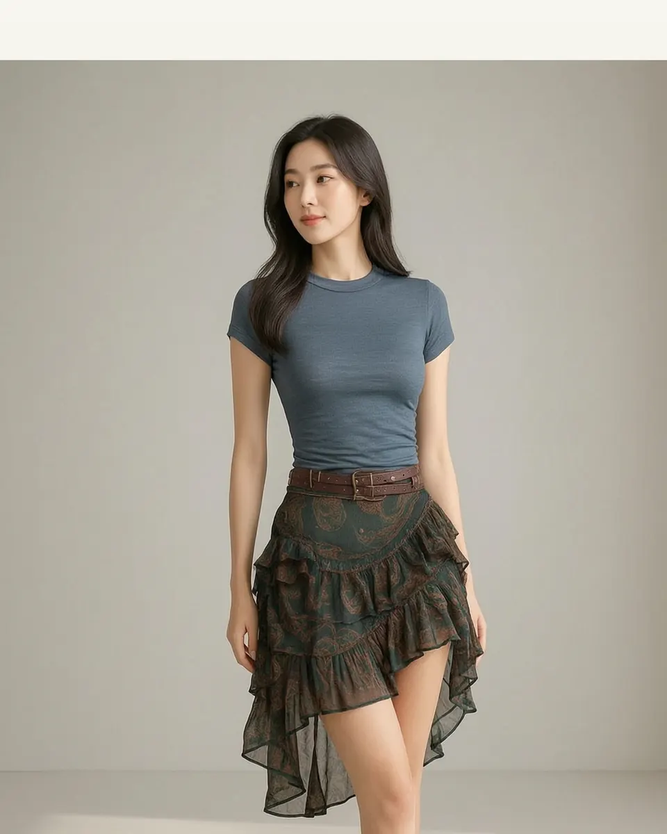 Spliced Skirt Set Women's Two-Piece Outfit