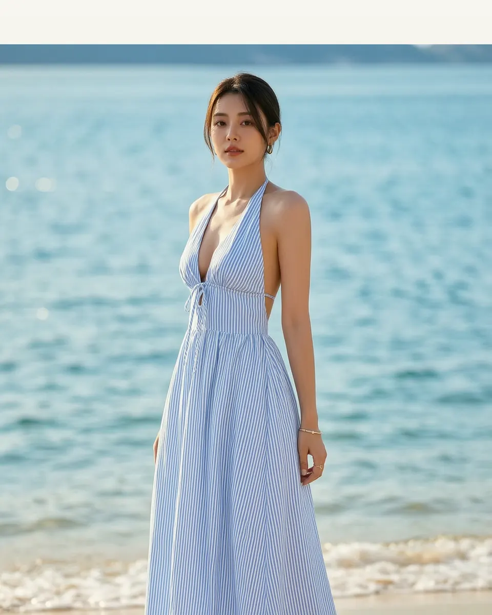 Seaside Vacation Strapless Striped Backless Dress